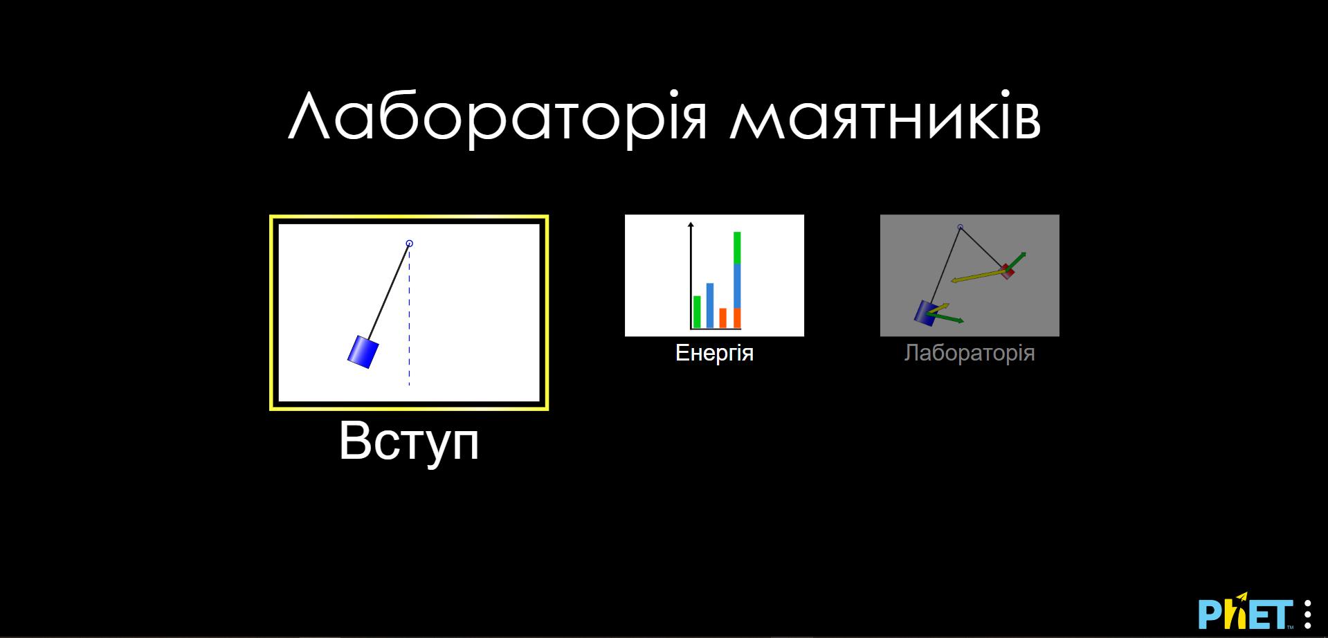 Інтерактивна симуляція Phet (Лабораторія маятників)